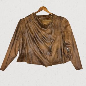 CATO Suede Brown Boho Side Zip Long Sleeve Cropped Jacket Women's Plus Size 26W